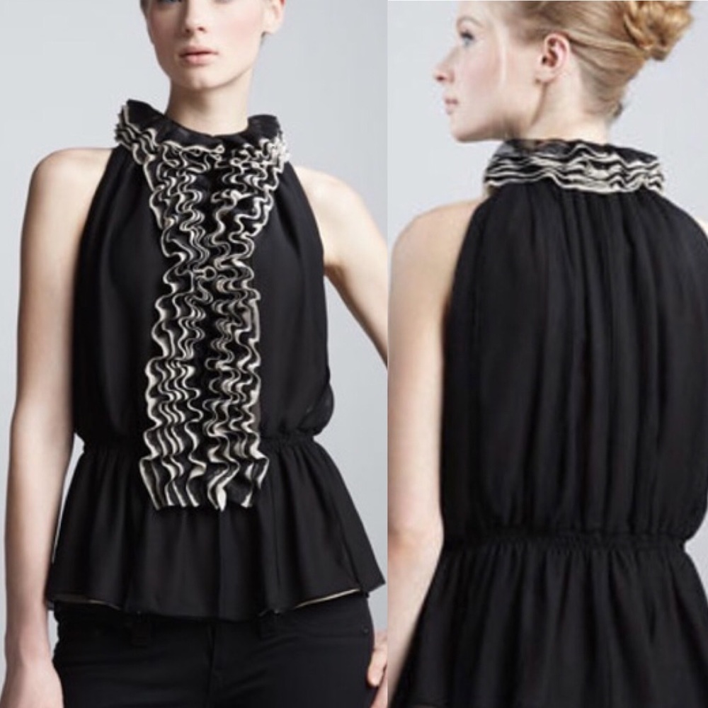 Robert Rodriguez Ruffle Halter Top Sleeveless Black Sz XS